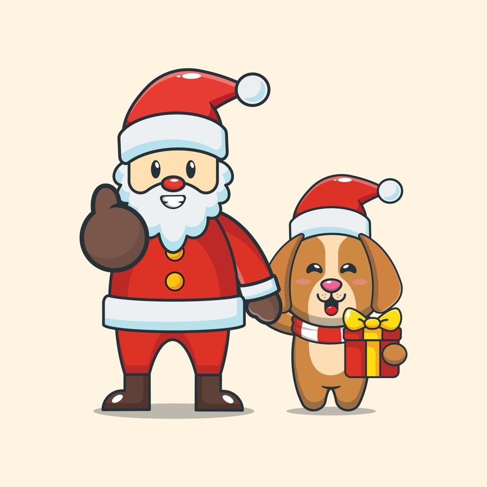 schattige hond met de kerstman vector