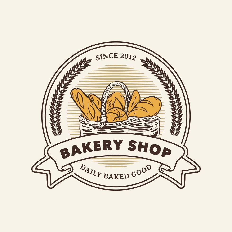 hand getekend vintage bakkerij winkel logo label vector