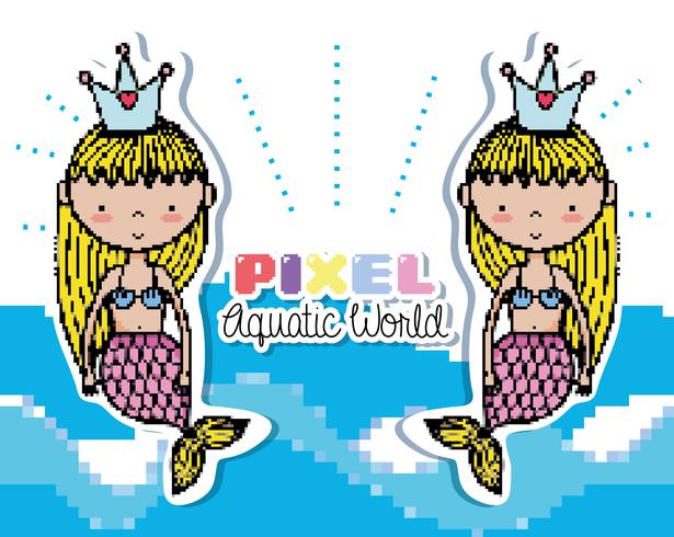 Pixel art aquatische wereld tekenfilms vector