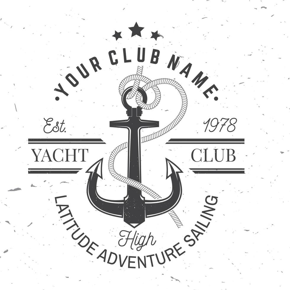 jachtclub-badge. vector. concept voor zeilen shirt, print, stempel of tee. vintage typografieontwerp met het anker van de Zwarte Zee en het silhouet van de kabelknoop. beste sportactiviteit vector