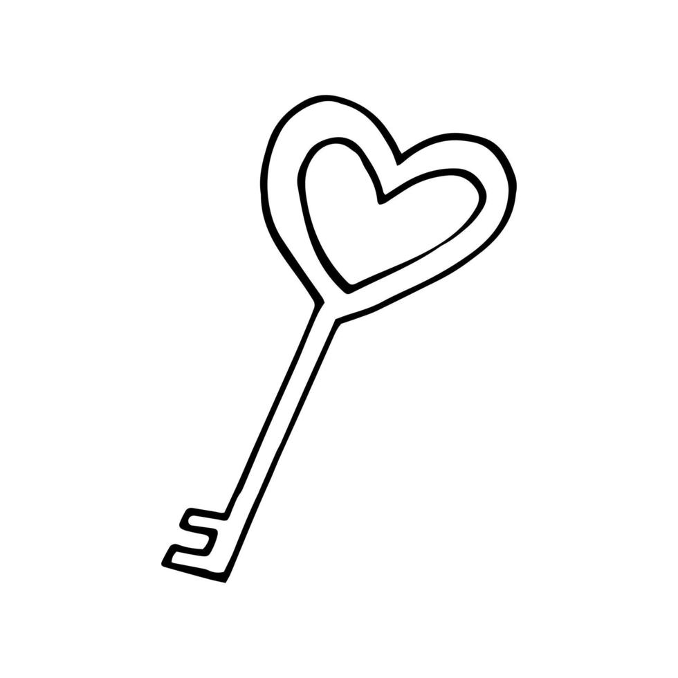 sleutel met hart hand getrokken doodle. , scandinavisch, noords, minimalisme. pictogram sticker liefde valentijn dag vector