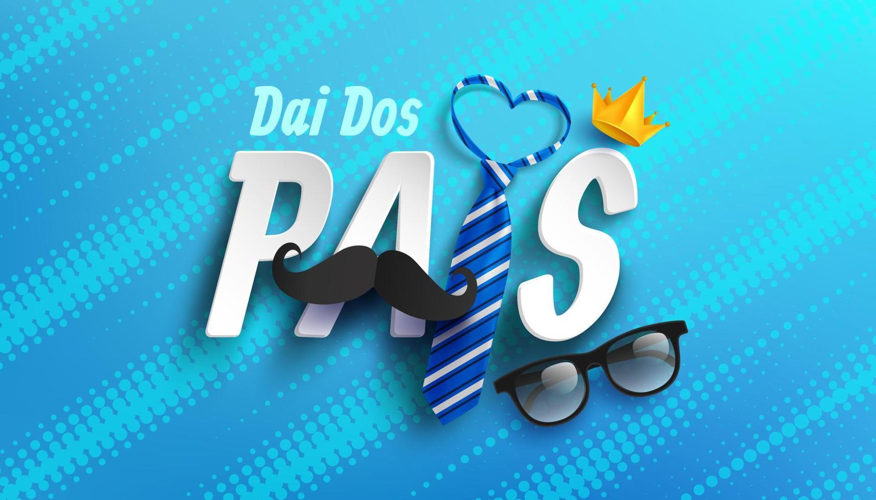 gelukkige vaderdagkaart in Portugese woorden met stropdas en bril voor papa op blue.promotion en winkelen sjabloon voor vaders day.vector illustratie eps10 vector