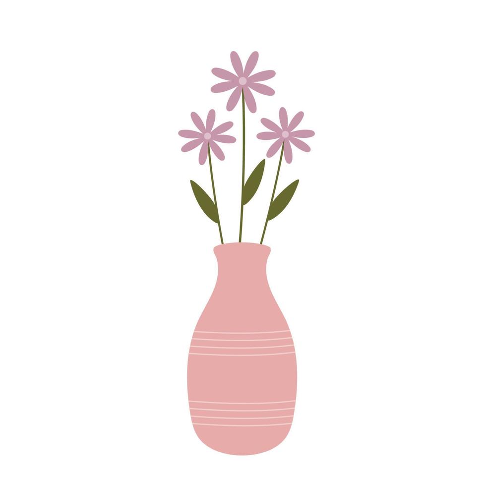 wilde tuin bloeiende bloemen in keramische vaas. woondecoratie in eenvoudige scandinavische stijl. botanische illustratie. vector