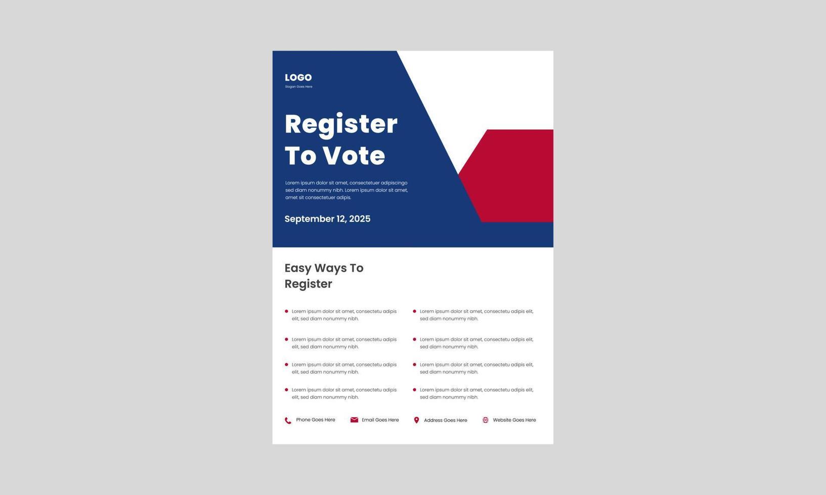 kiezersregistratie flyer ontwerpsjabloon. eenvoudige manier registreren voor stemposter, folderontwerp. registreer en stem flyer-ontwerpsjabloon. vector