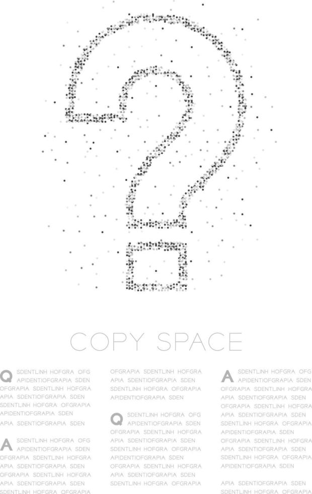 abstracte geometrische cirkel stip pixel patroon vraagteken teken pictogram, twijfel concept ontwerp zwarte kleur illustratie op witte achtergrond met kopie ruimte, vector eps 10