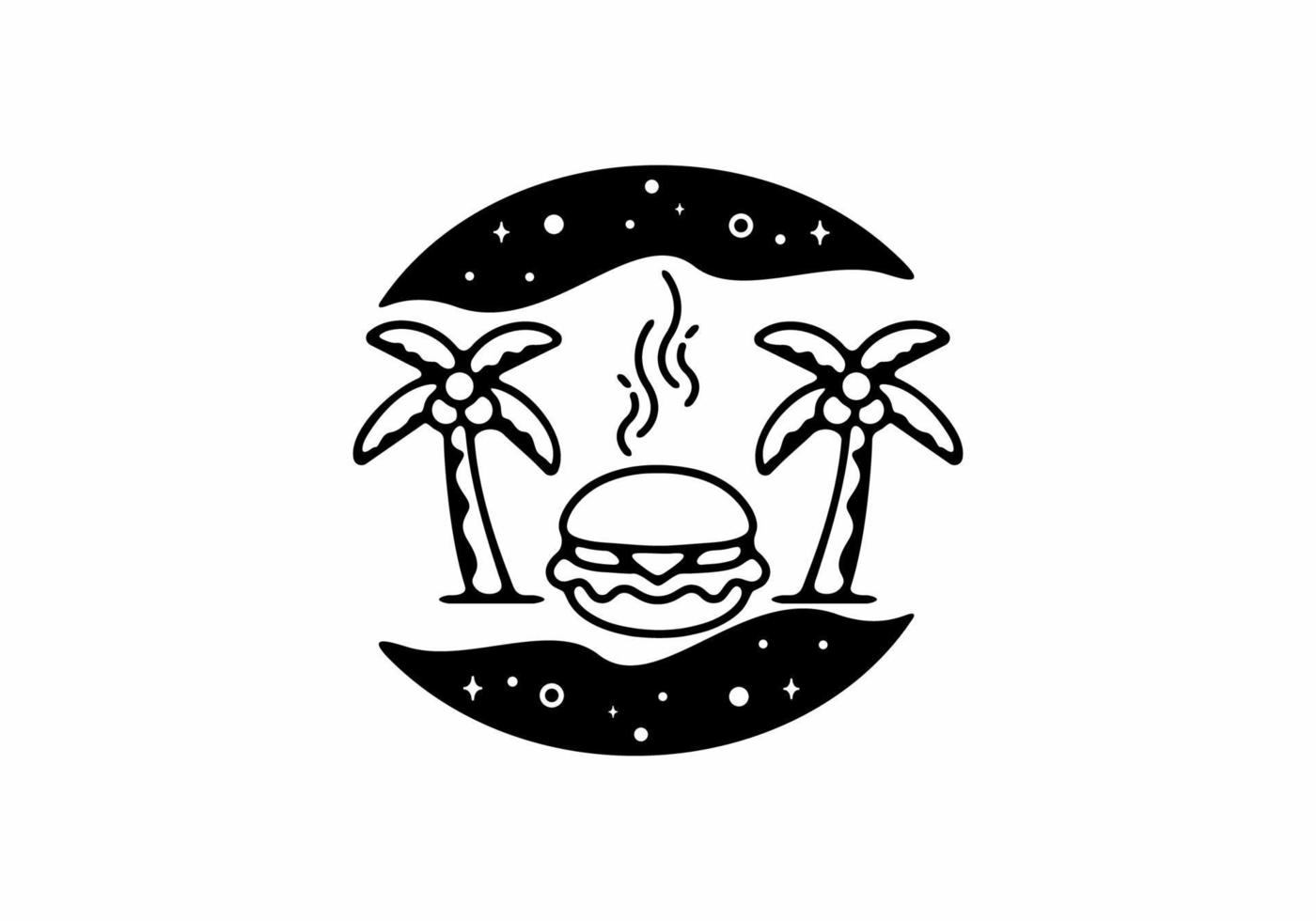 lijntekeningen van hamburger en kokospalmen vector