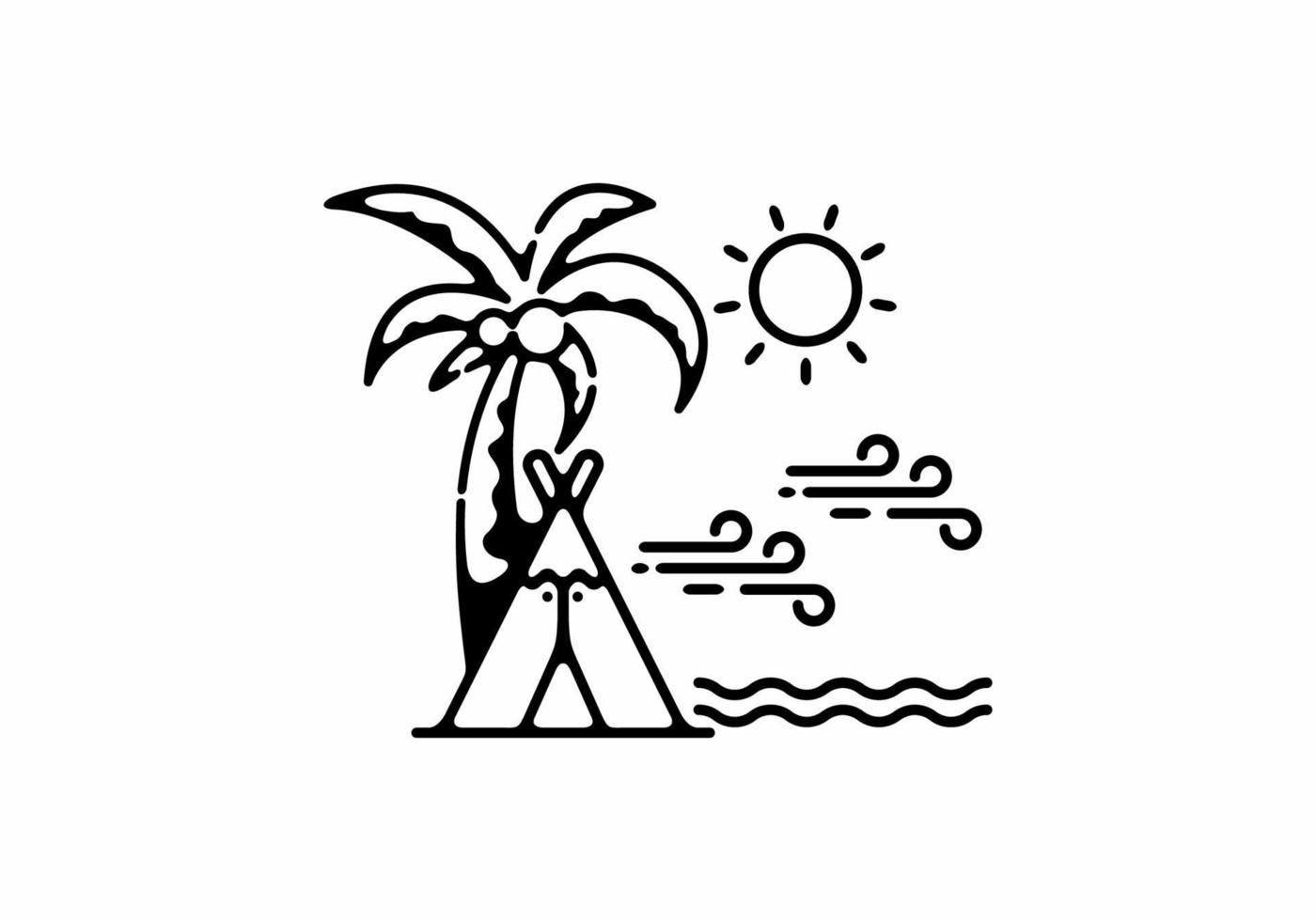 kamperen op het strand lijntekeningen illustratie vector