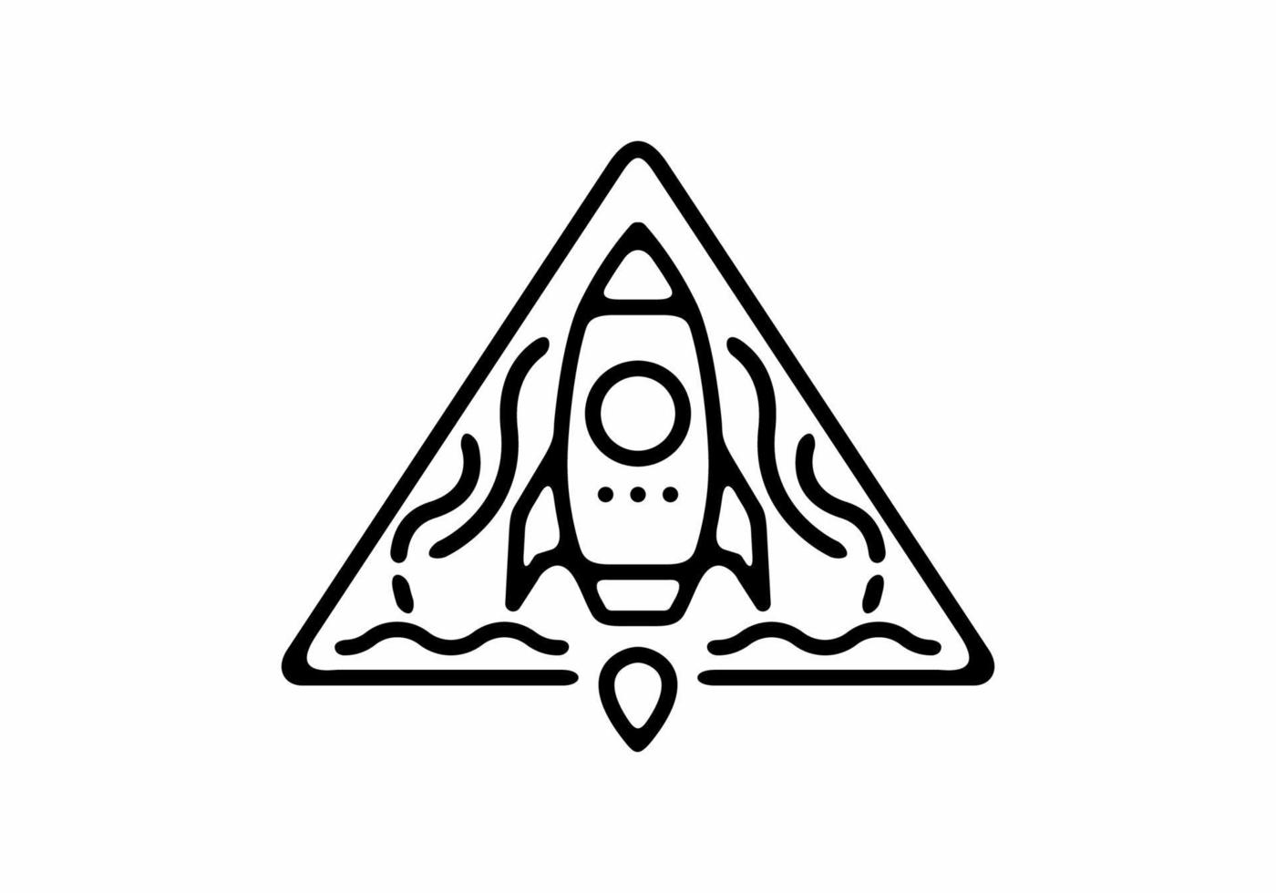 zwarte lijn kunst illustratie van vliegende raket in driehoek vorm vector