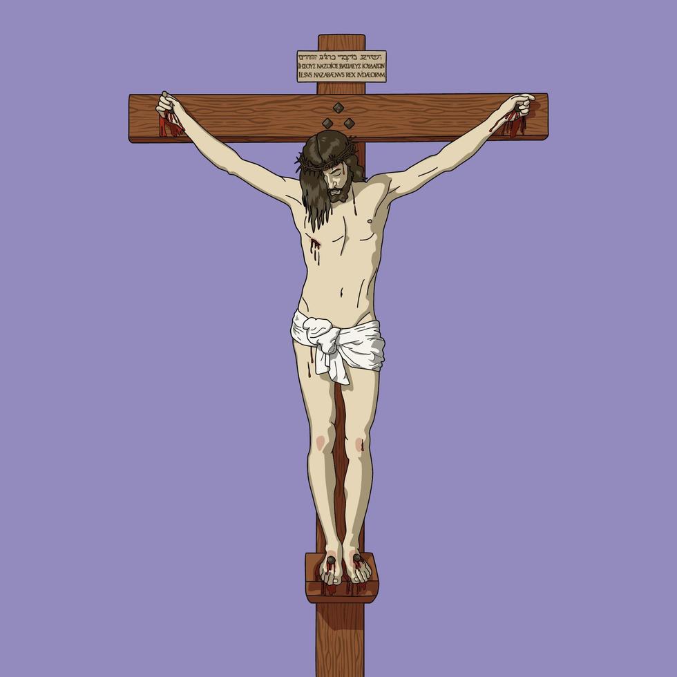 Jezus Christus gekruisigd dood aan het kruis gekleurde vectorillustratie vector
