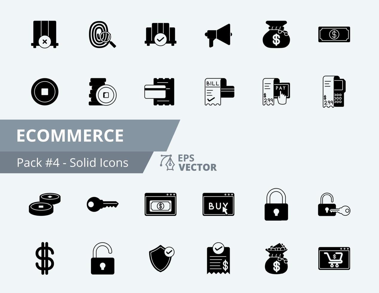 e-commerce icon pack 4, 24 e-commerce solide pictogrammen set vector