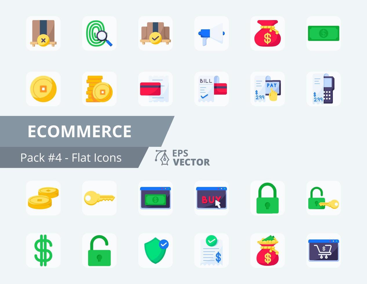 e-commerce icon pack 4, 24 e-commerce plat pictogrammen set vector