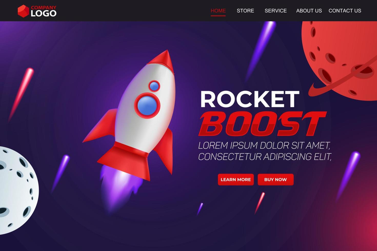 raket boost website bestemmingspagina vector sjabloonontwerp