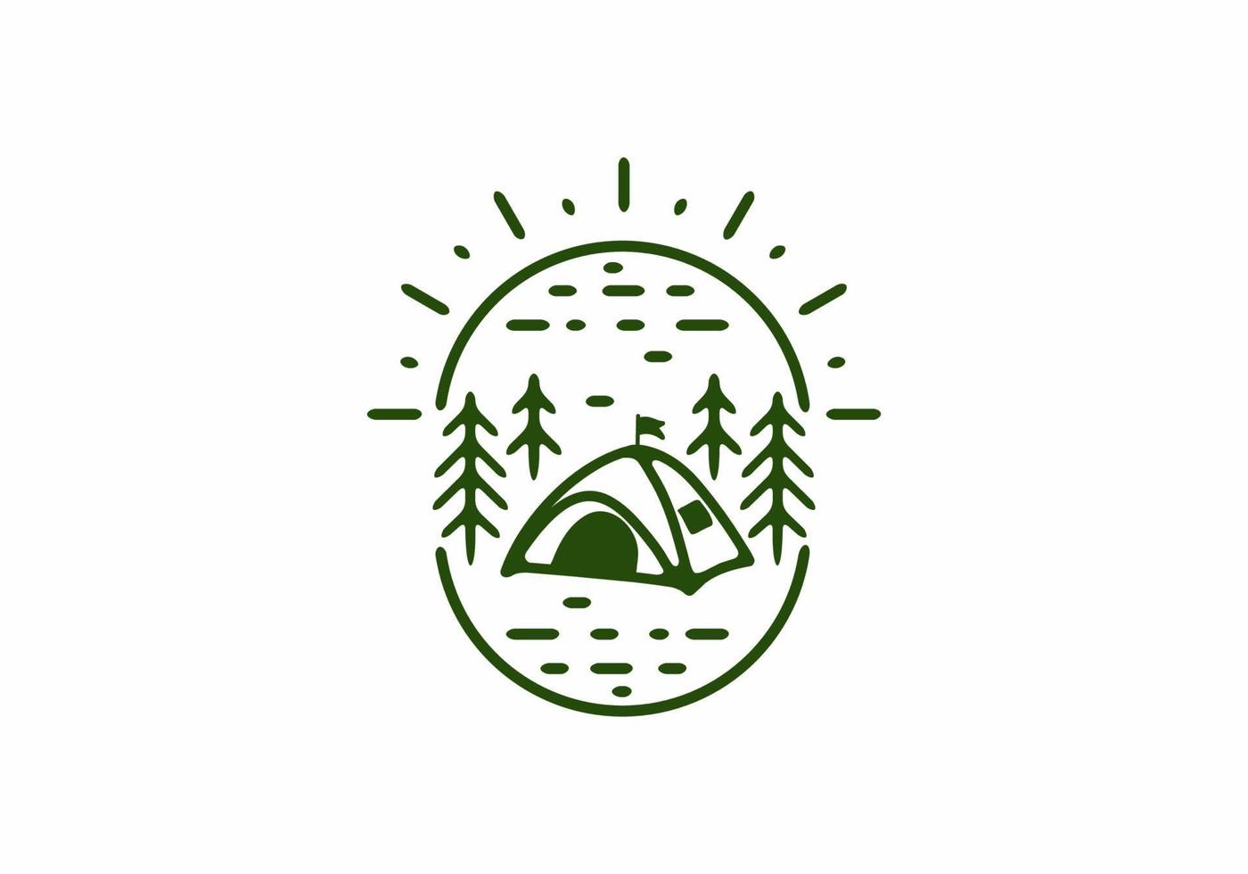camping line art badge in ovale vorm vector