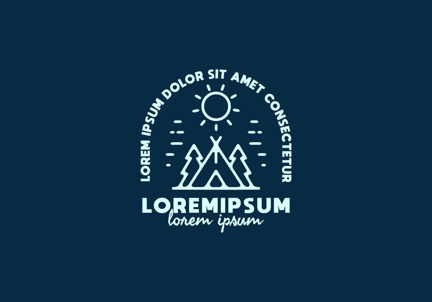 camping lijntekeningen illustratie met lorem ipsum tekst vector