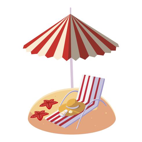 zomer zandstrand met parasol en stoel vector