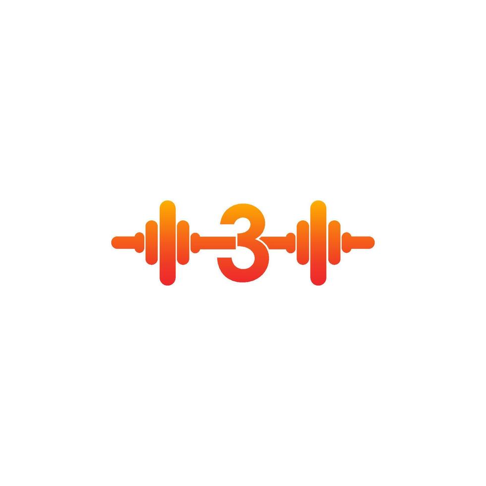 nummer 3 met barbell pictogram fitness ontwerp sjabloon illustratie vector