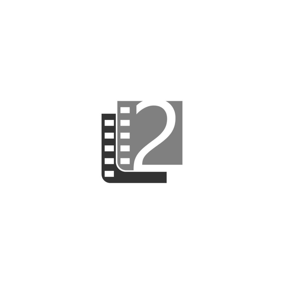 nummer 2 pictogram in filmstrip illustratiesjabloon vector