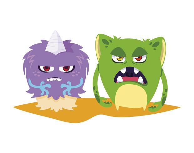 grappige monsters koppelen kleurrijke stripfiguren vector