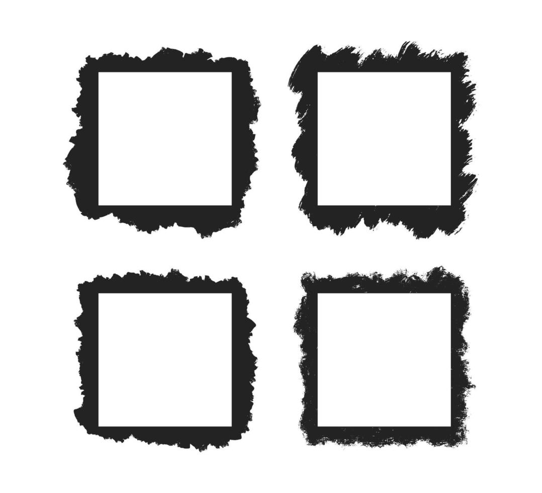 grunge stencil vierkante frames met penseel geschilderd frame. sjabloon met penseelstreek. rechthoekige rand met grunge-overlay. set van vectorillustraties geïsoleerd op een witte achtergrond vector