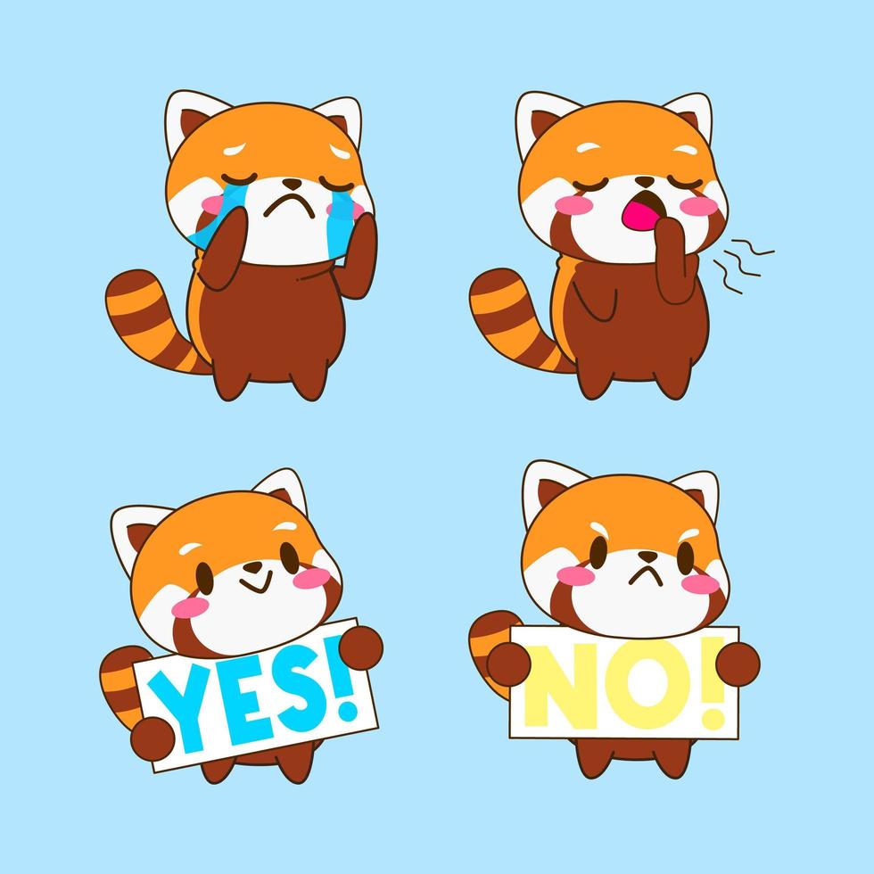 schattige rode panda tekenfilm, rode panda sticker vector