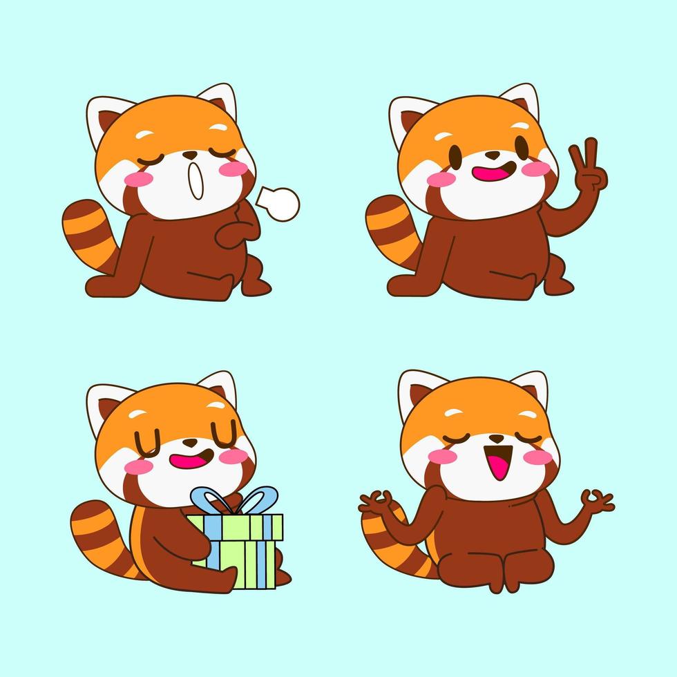schattige rode panda tekenfilm, rode panda sticker vector