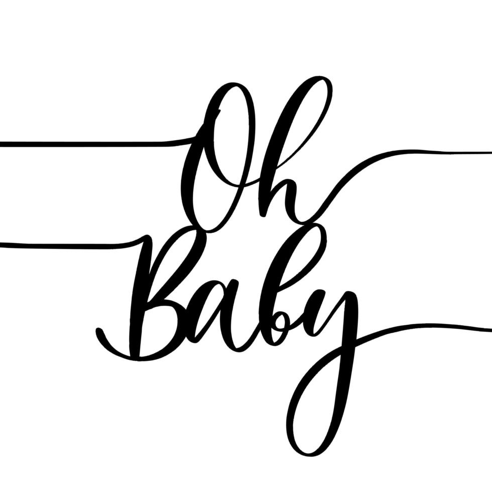 Oh baby. baby shower-inscriptie voor babykleding en kinderkamerdecoraties. vector