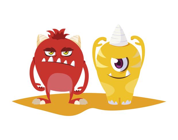 grappige monsters koppelen kleurrijke stripfiguren vector