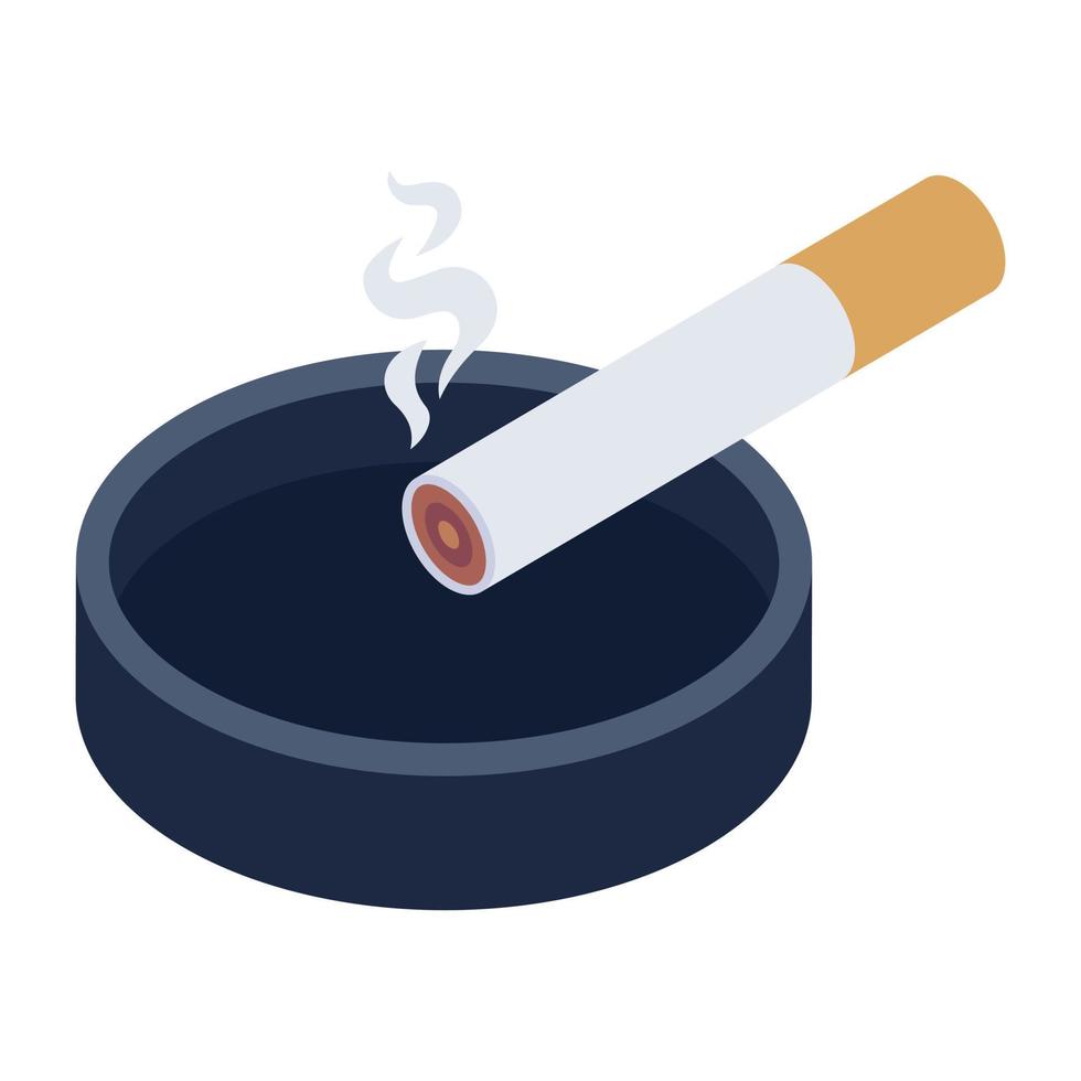 sigaret met asbak, isometrisch icoon van roken vector