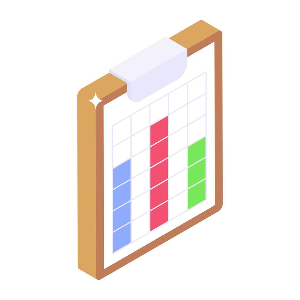 infographic blad, gegevensgrafiekpictogram in isometrisch ontwerp vector