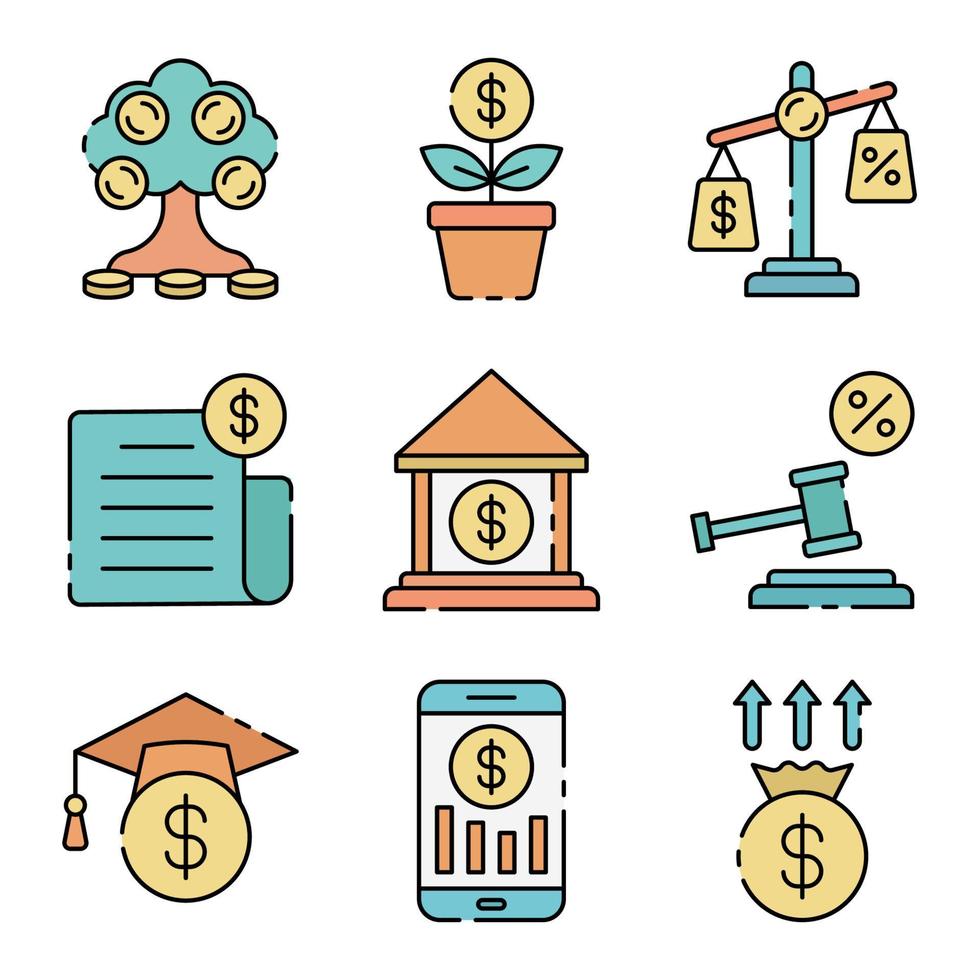 financiële geletterdheid icon set vector