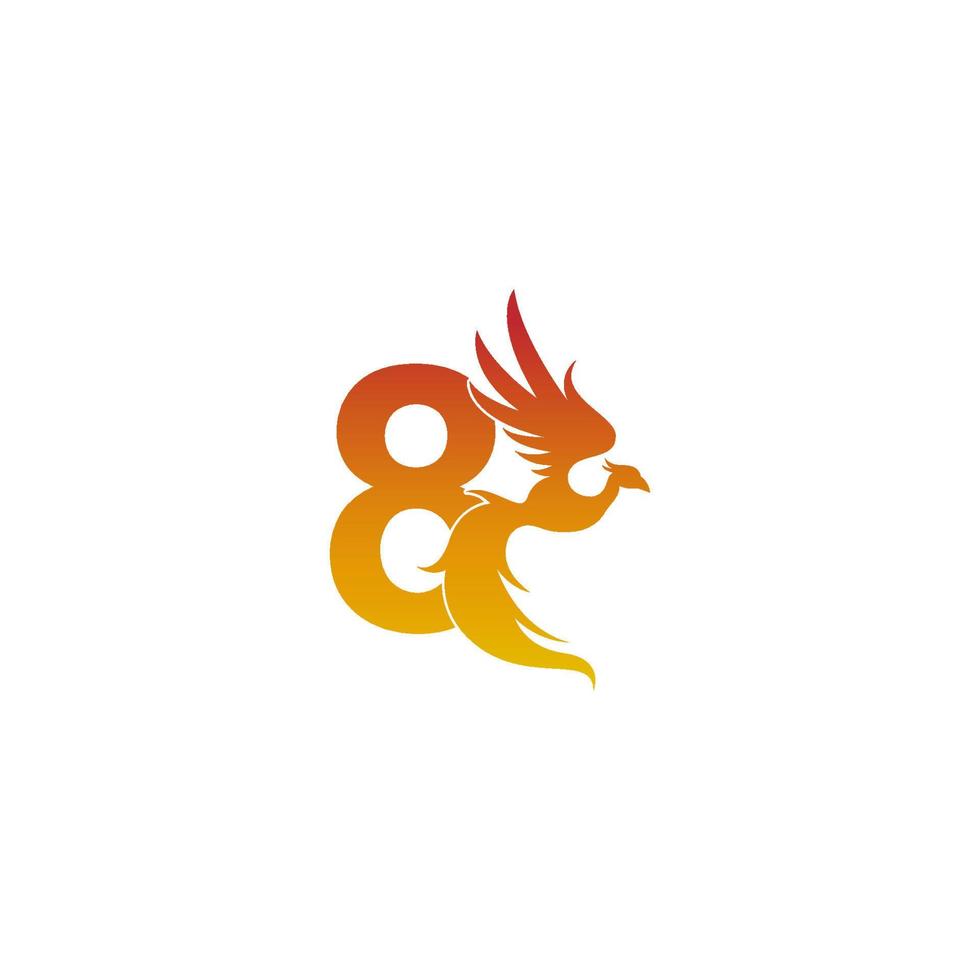 nummer 8 pictogram met phoenix logo ontwerpsjabloon vector