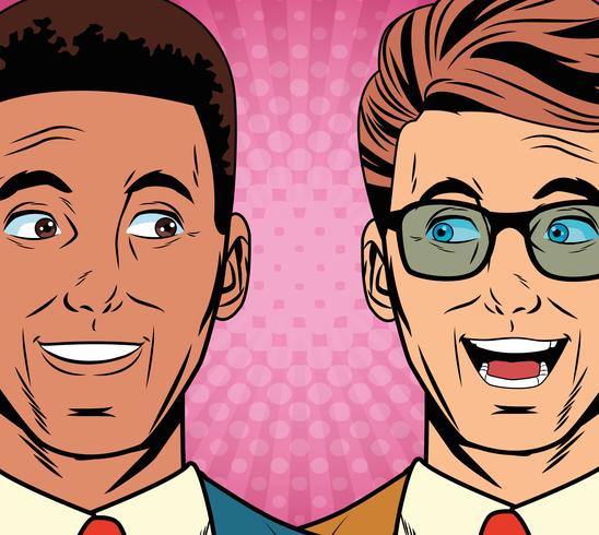 Popart verrast zakenlieden gezichten cartoon vector