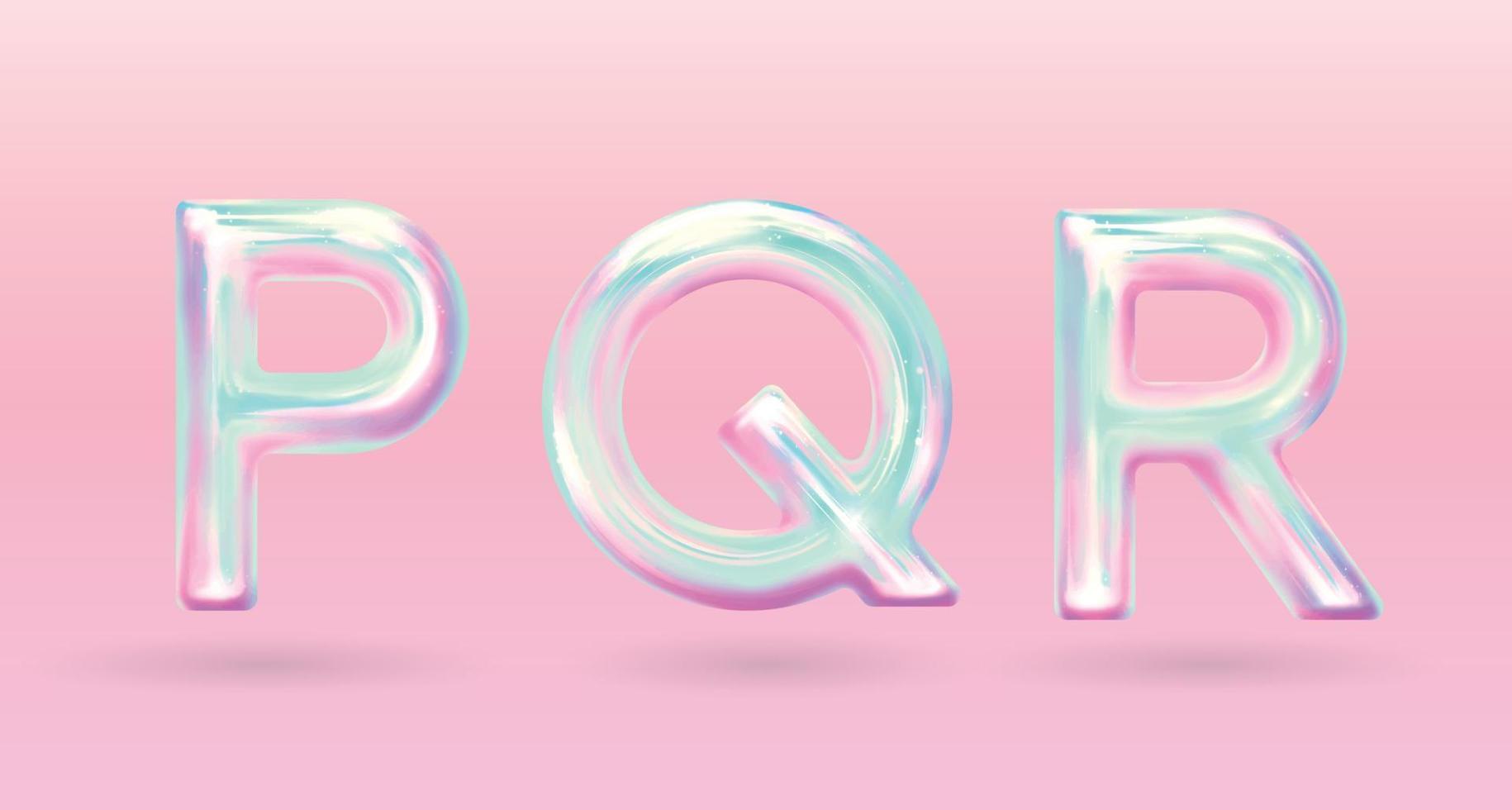 moderne holografische alfabet letter pqr hoofdletters. vector van holografische lettertype geïsoleerd op pastel achtergrond.