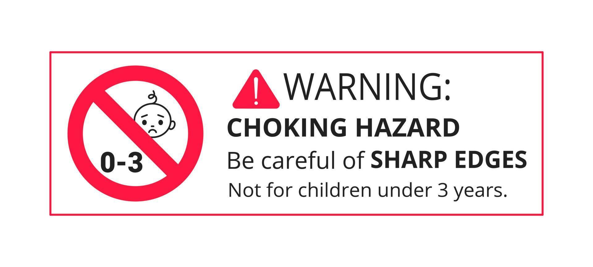 verstikking waarschuwingsgevaar verboden teken sticker niet geschikt voor kinderen onder de 3 jaar vector