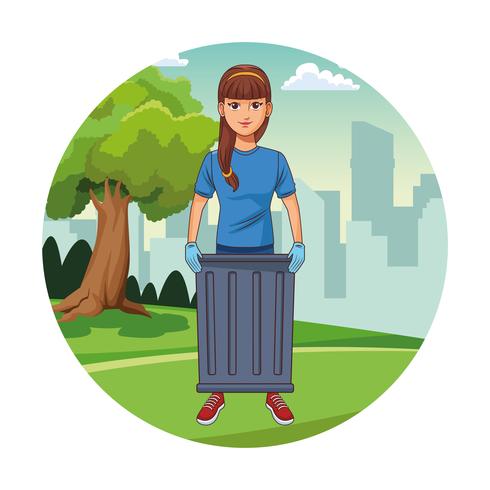 Park schoonmaken vrijwilliger meisje cartoon vector