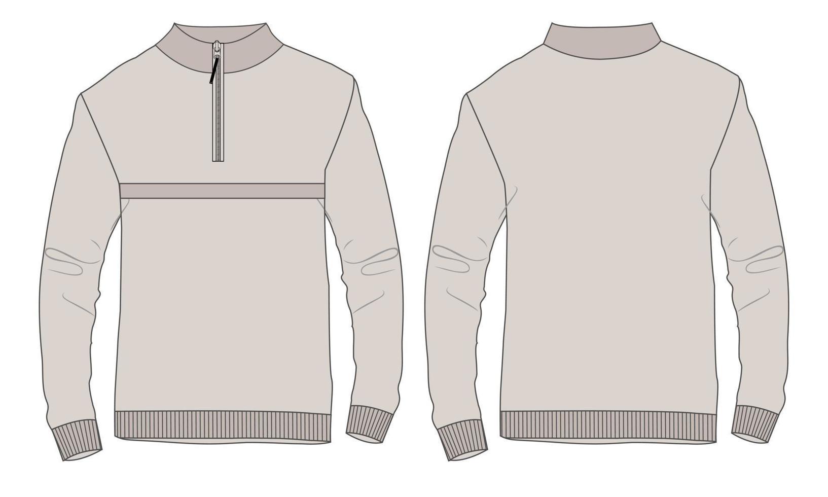 slim fit lange nek en rits met mouw jas algehele technische mode schets platte vector sjabloon in windcheater voor- en achteraanzicht. kleding jas platte tekening vector mock up.