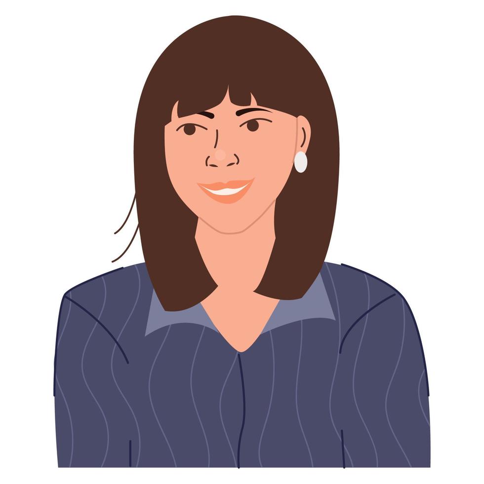 portret van gelukkig lachende zakenvrouw. mooie avatar van vrouwelijk karakter. platte vectorillustratie geïsoleerd op een witte achtergrond vector