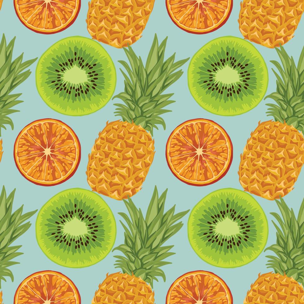 hand tekenen ananas-kiwi en oranje naadloos patroonontwerp vector