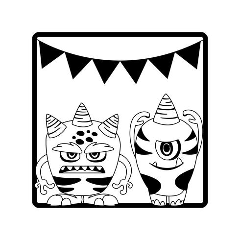 monochroom frame met monsters en slingers opknoping vector