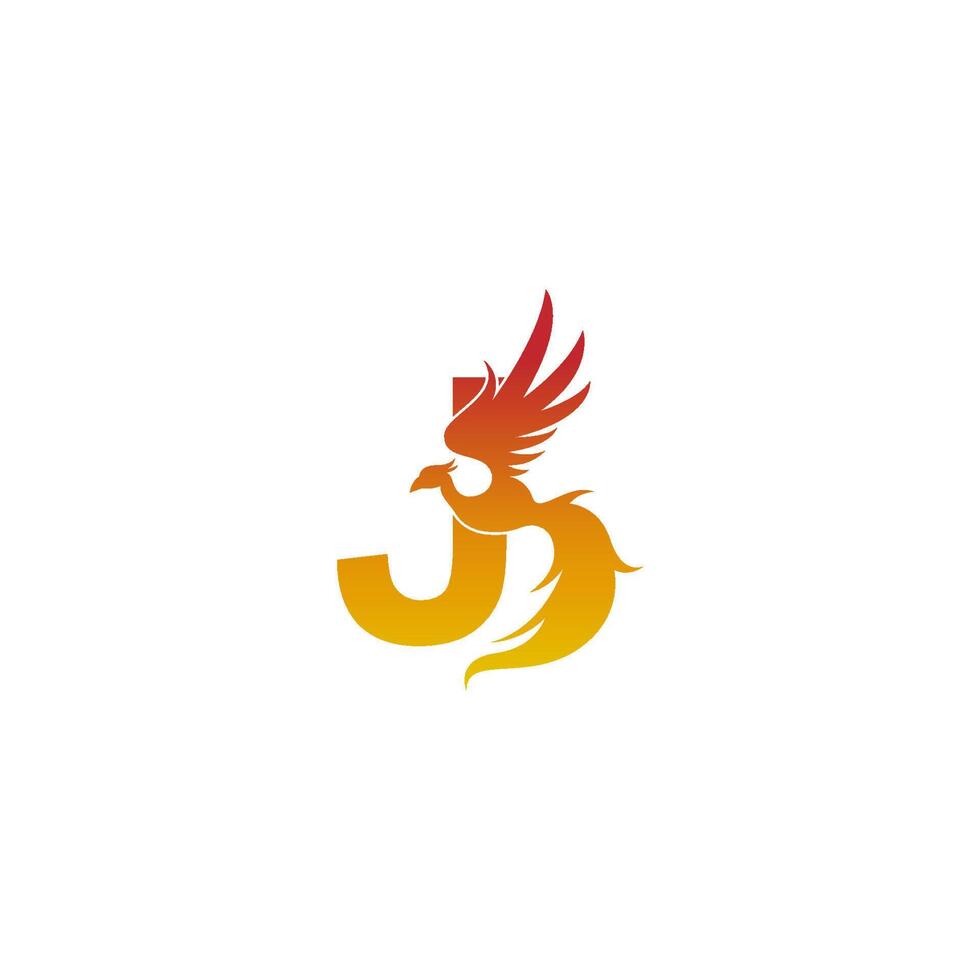 letter j pictogram met phoenix logo ontwerpsjabloon vector