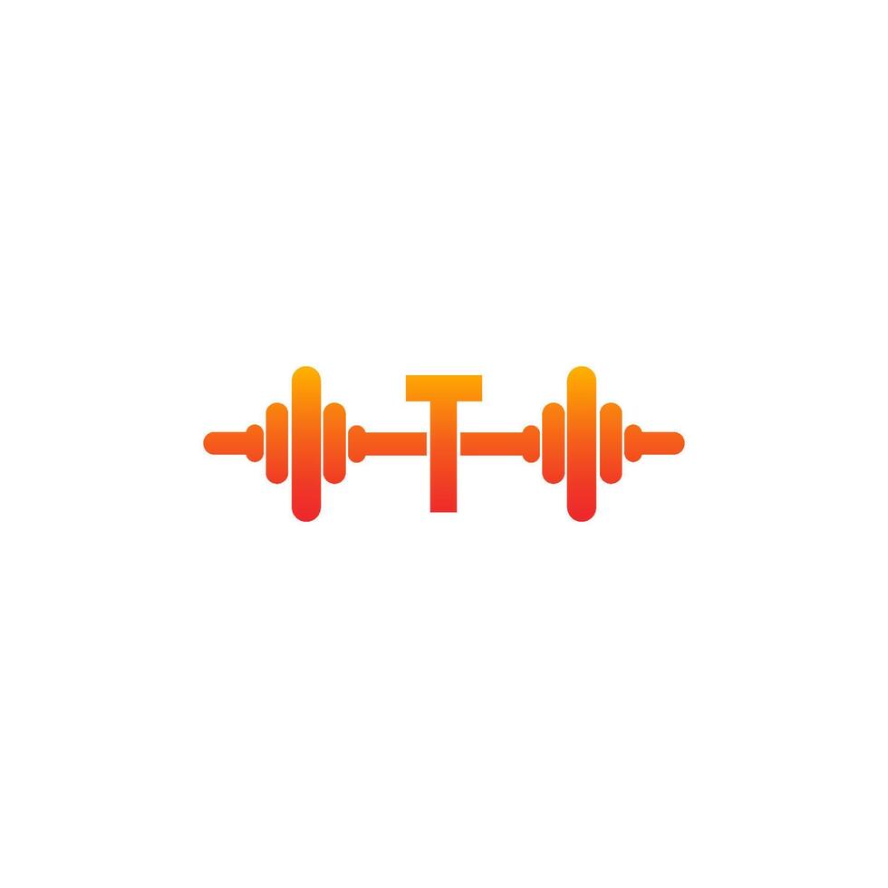 letter t met barbell pictogram fitness ontwerp sjabloon illustratie vector