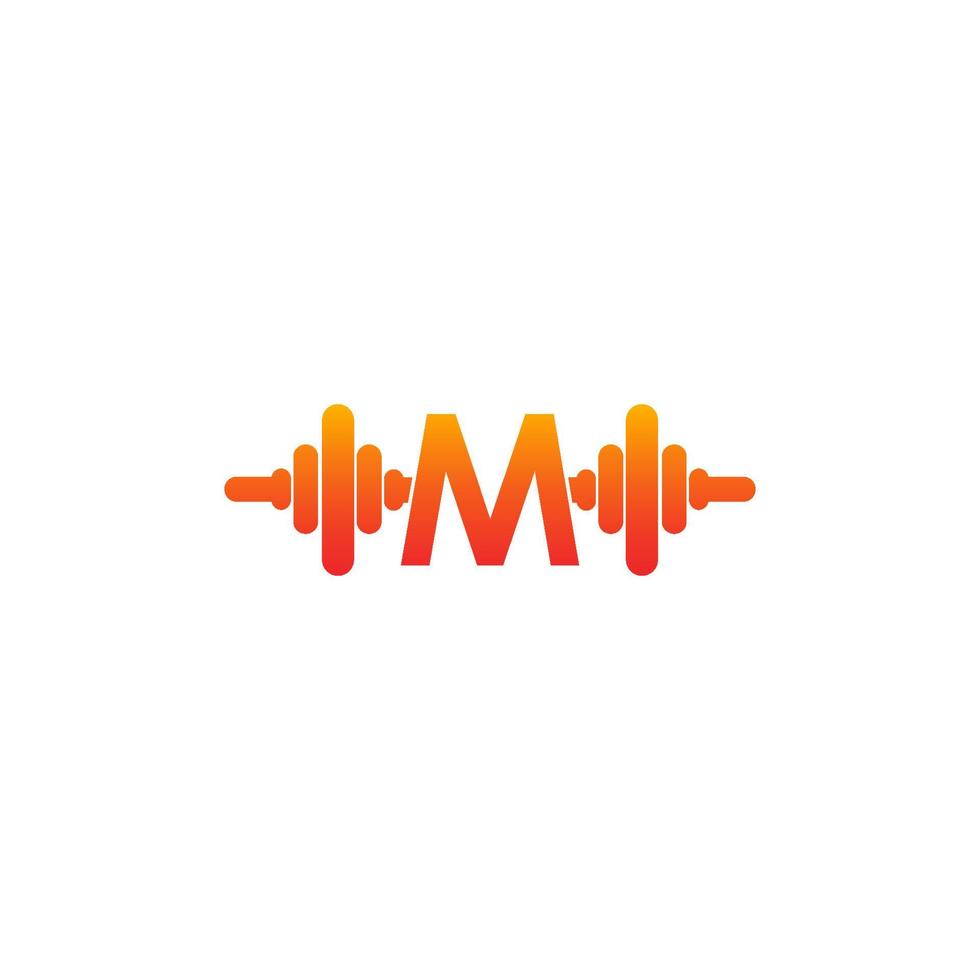 letter m met barbell pictogram fitness ontwerp sjabloon illustratie vector