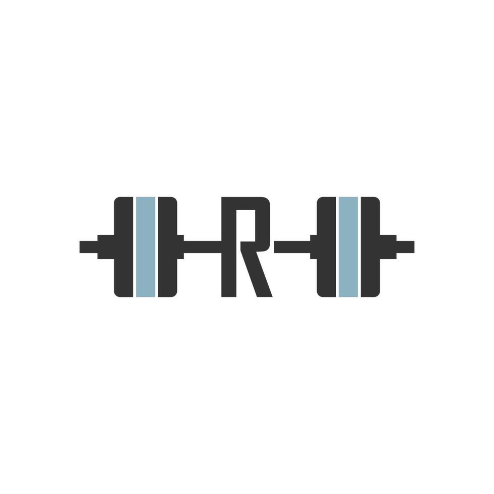 letter r met barbell pictogram fitness ontwerpsjabloon vector