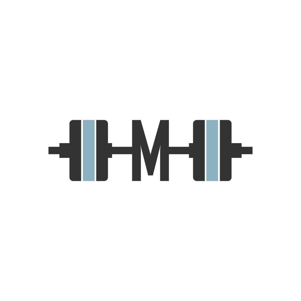 letter m met barbell pictogram fitness ontwerpsjabloon vector