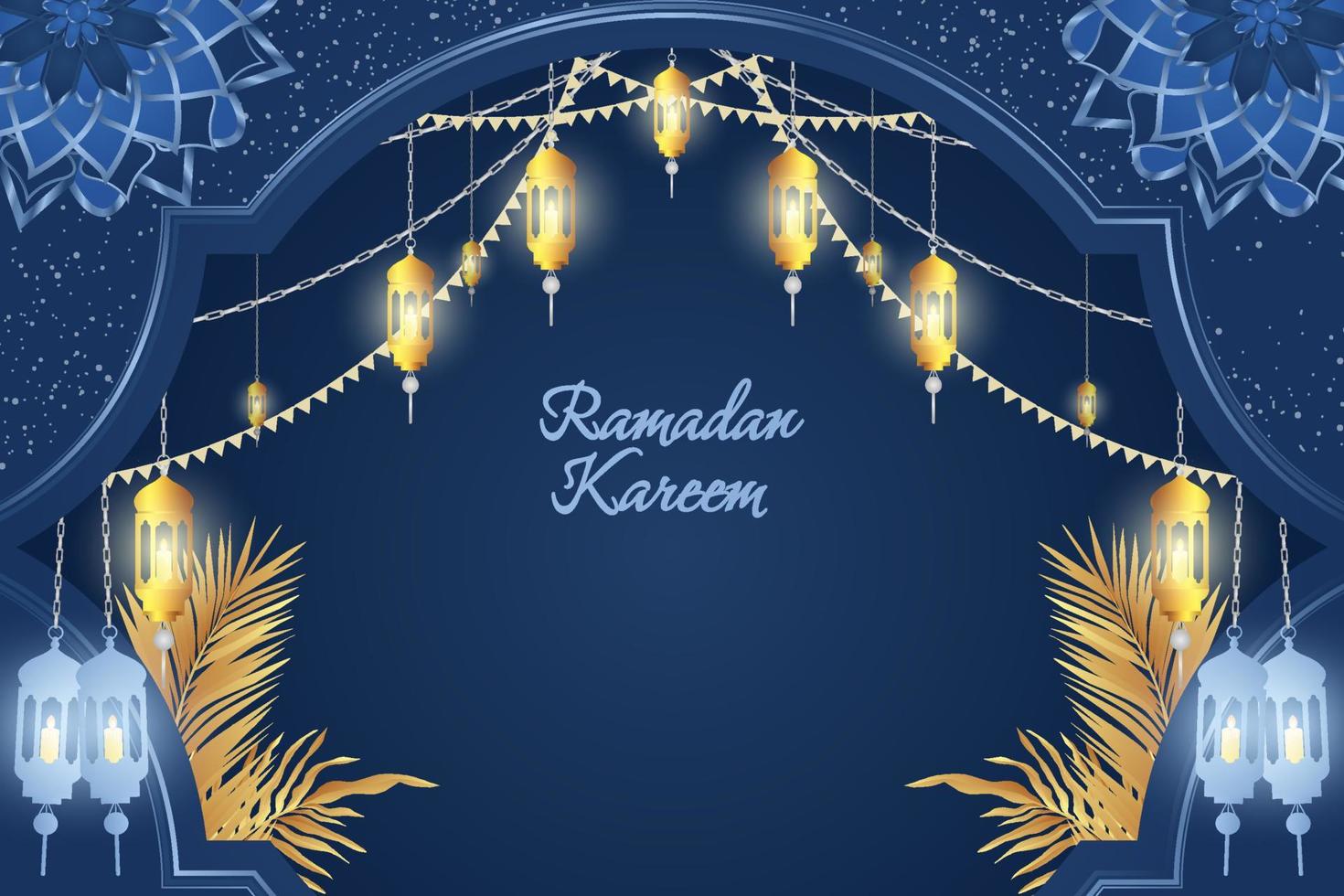 ramadan kareem islamitische stijl achtergrond blauw en goud luxe met mooie lamp vector