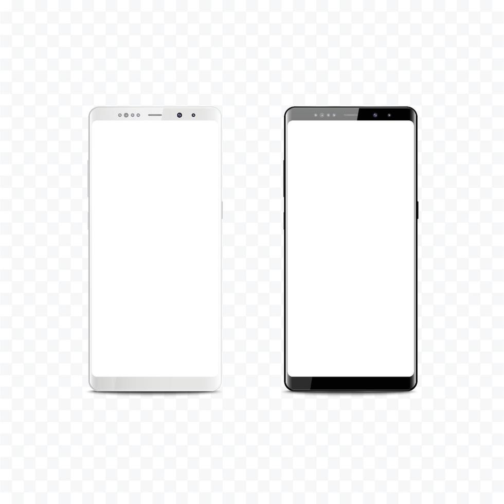 nieuwe realistische mobiele zwart-wit smartphone. mobiele telefoon geïsoleerde, realistische vector op een transparante achtergrond.