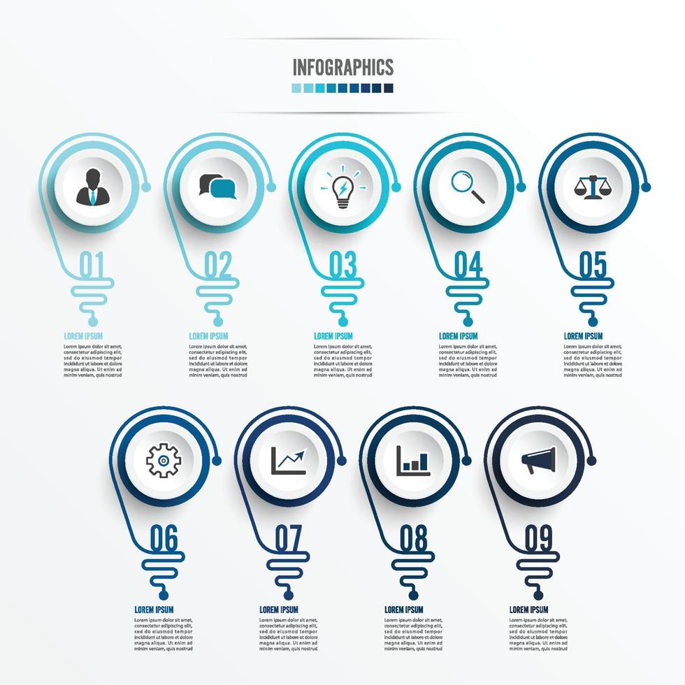 abstracte infographic met gloeilamp. infographics voor zakelijke presentaties of informatiebanner 9 opties. vector