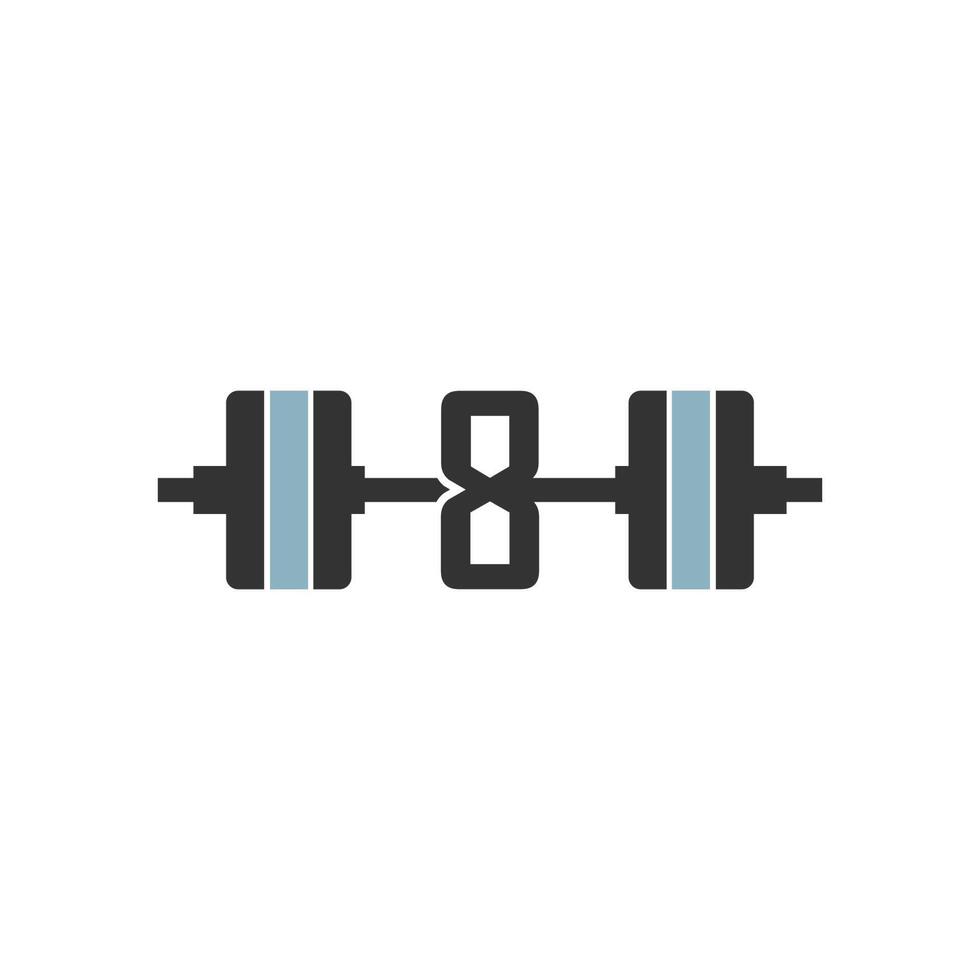 nummer 8 met halterpictogram fitness ontwerpsjabloon vector