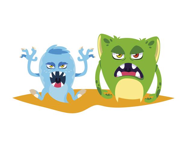 grappige monsters koppelen kleurrijke stripfiguren vector