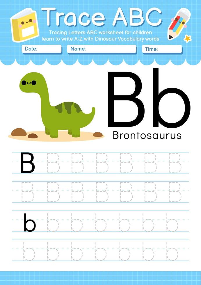 alfabet trace letter a tot z voorschoolse werkblad met dinosaurus type vector